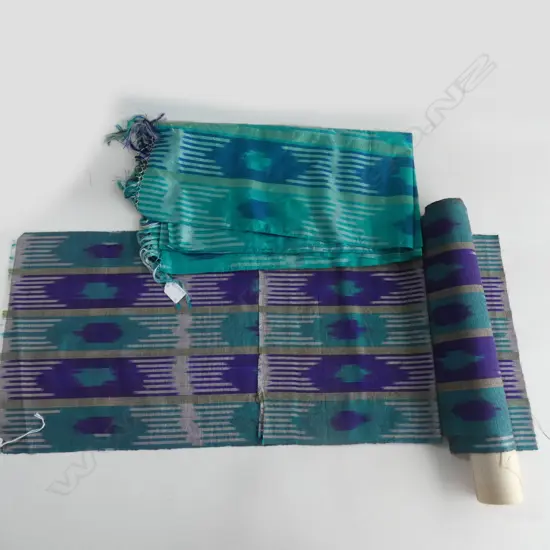 2 lengths of blue / green silk ikat